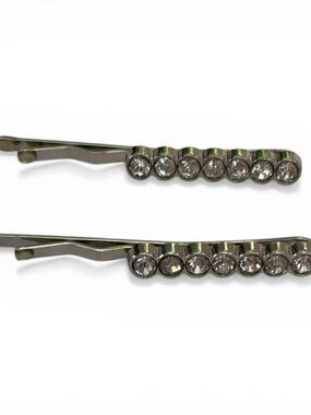Rhinestone Crystal Silver Bobby Pins - Set of 2